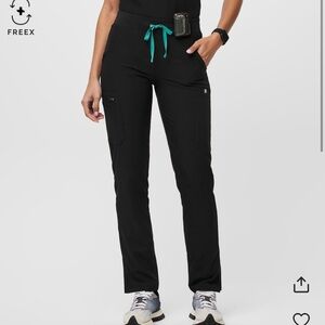 Figs Black Straight Leg Pants with Drawstring Waist